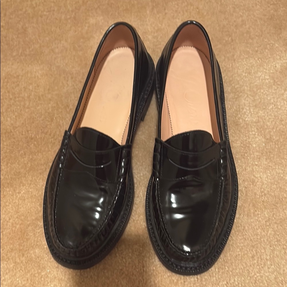 J. Crew Black Leather Loafers Slip-On Style